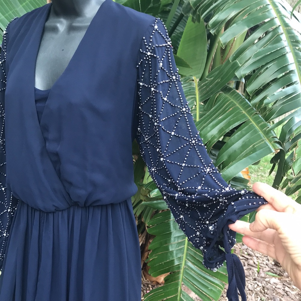 Betsy and Adam beaded sheer sleeve gown - Picture 5 of 13